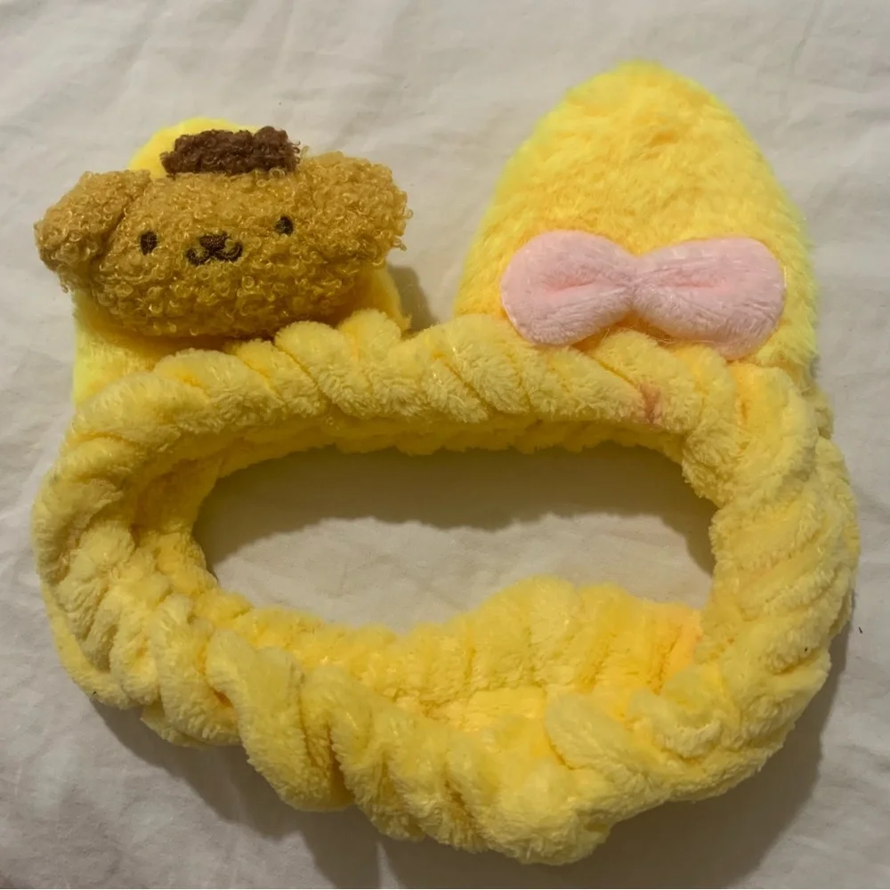 Yellow Pompompurin Soft Stretchy Spa Headband with Ears and Bow